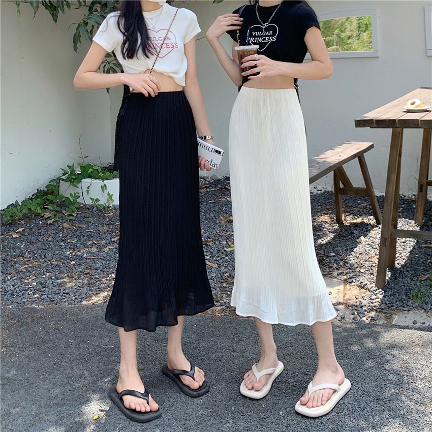 Goouliu Chân Váy chiffon Chữ A Lưng Cao Xếp Ly Thời Trang Mùa Hè 2023 Cho Nữ