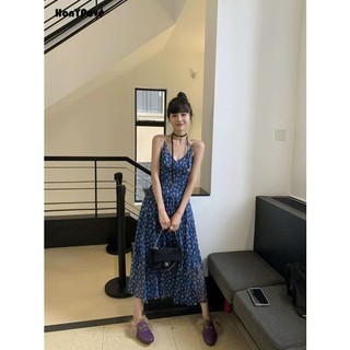 Honypove Đầm Dài Hai Dây Cổ Chữ v Họa Tiết Hoa Phong Cách Pháp Thời Trang Mùa Hè Cho Nữ