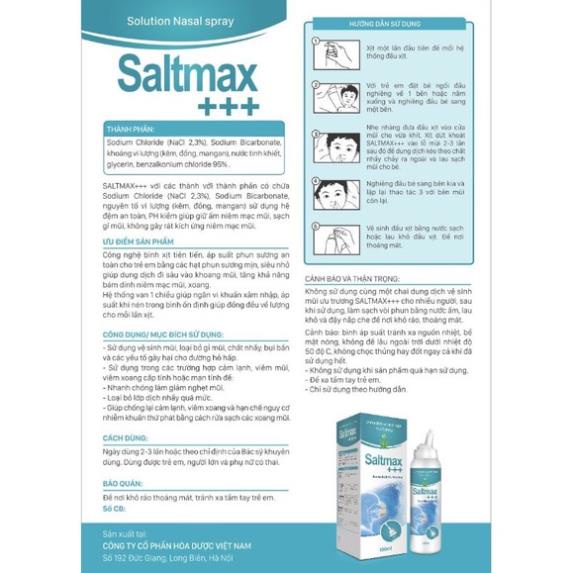 Dung dịch muối ưu trương Saltmax+ giúp loãng dịch nhầy, làm giảm nghẹt mũi