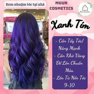 Thuốc Nhuộm Tóc Màu Xanh Tím (Tặng Kèm Oxy + Chụp Tóc + Bao Tay)