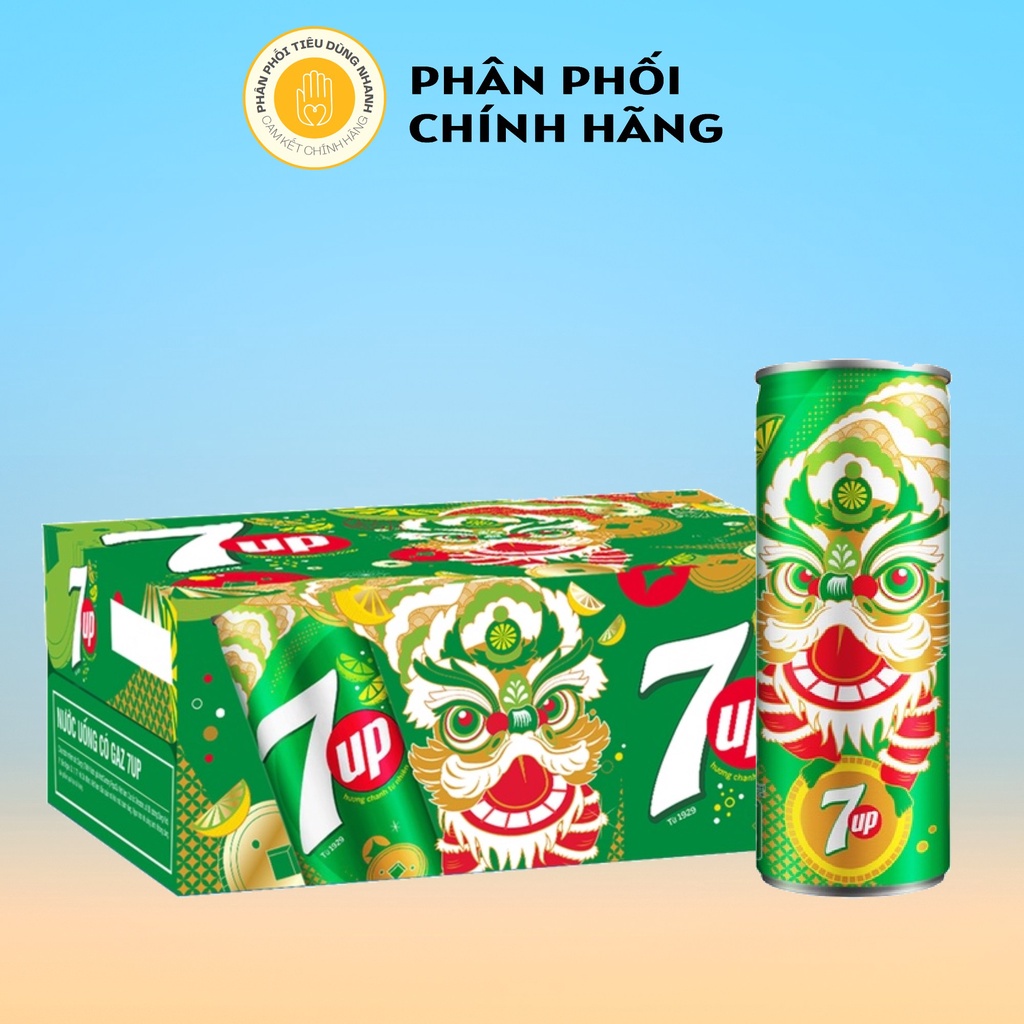 [Phiên Bản Tết 2024] Thùng 24 Lon Nước Ngọt Giải Khát 7Up Vị Chanh 320ml/Lon