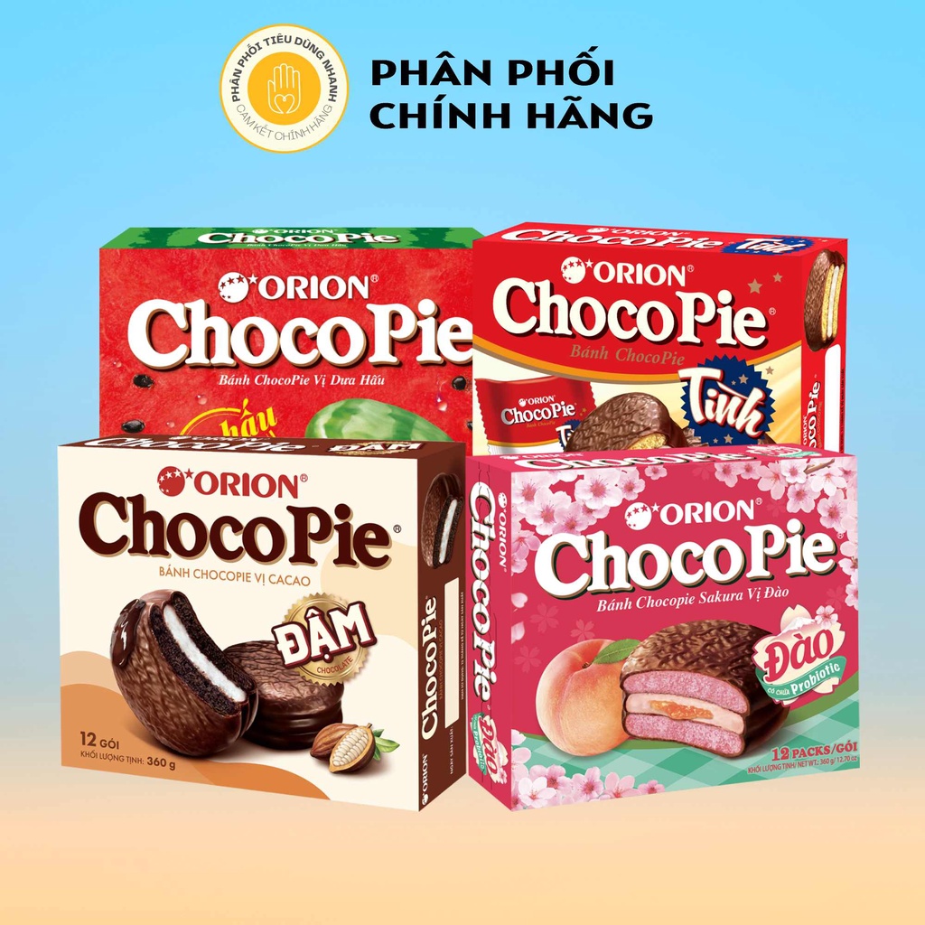 Hộp 12 Gói Bánh Ngọt Orion Choco Pie 33g/gói Vị Đào