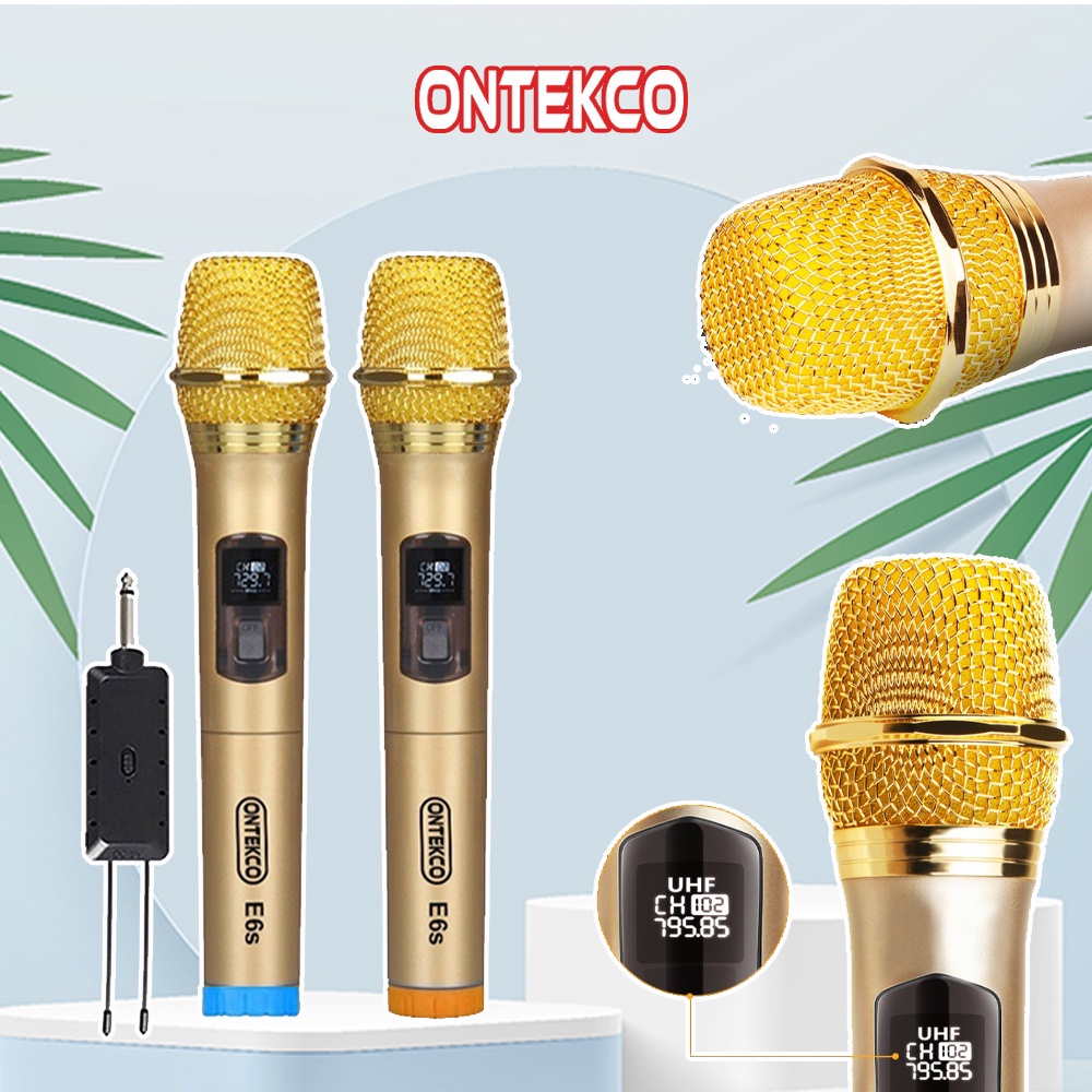 Trọn bộ 2 Micro không dây cao cấp ONTEKCO E6| E6s mẫu mới tích hợp màn hình led chuyên nghiệp công nghệ mới 2023