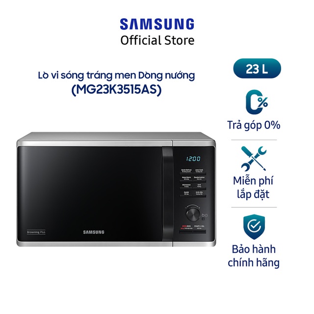 [Voucher ELSSDA10 giảm 10% Đơn từ 1TR] Lò vi sóng tráng men Dòng nướng Samsung 23 Lít (MG23K3515AS)