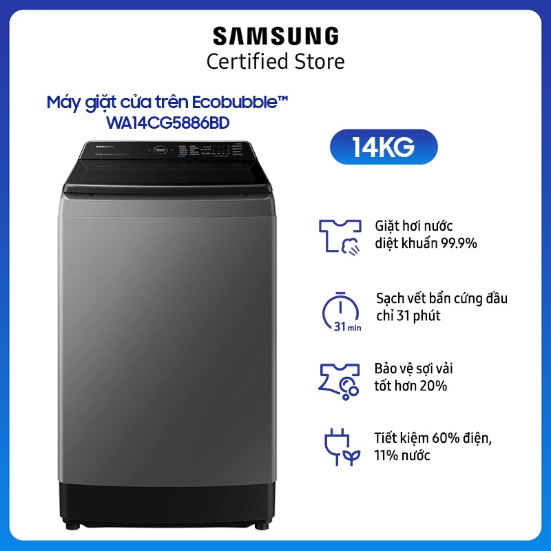 [Voucher ELSSDA10 giảm 10% Đơn từ 1TR] Máy giặt Samsung cửa trên Ecobubble™ 14kg (WA14CG5886BD) - Miễn phí công lắp đặt