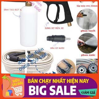 Xả kho Bộ 10m ,15m ,20m ,30m dây rửa xe và súng xịt - kèm bình tạo bọt tuyết 1000ml shopxesang
