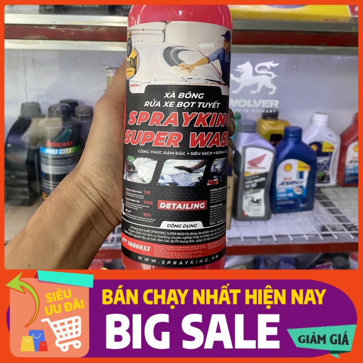 Xả kho Xà bông, nước rửa xe bọt tuyết Sprayking Super Wash 1L - rửa xe siêu bóng, hiệu ứng lá sen, an toàn với da tay sh