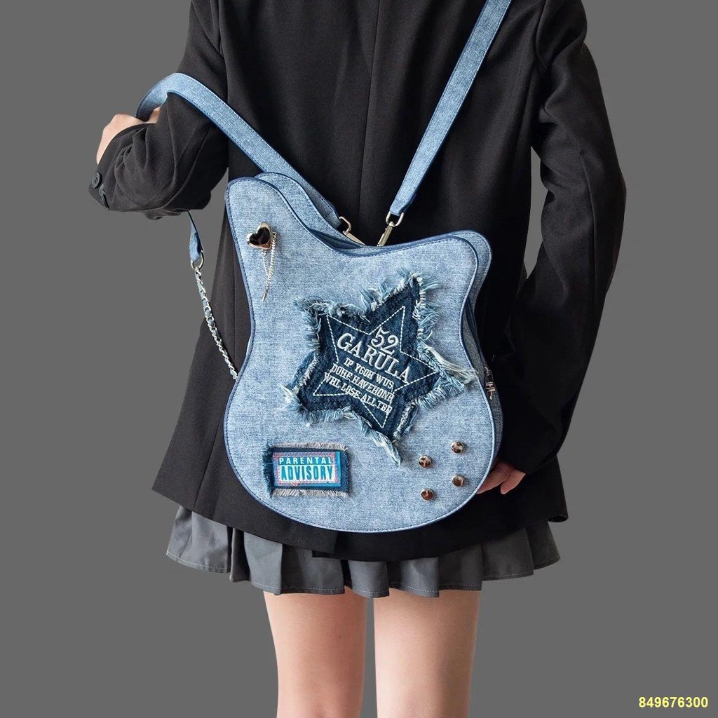 🔥Ba lô đàn guitar denim Túi đựng thư hình ngôi sao năm cánh thông thường sáng tạo