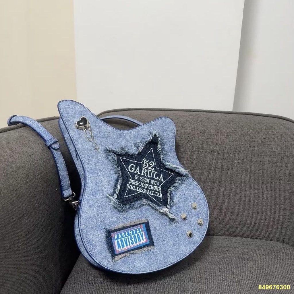 🔥Ba lô đàn guitar denim Túi đựng thư hình ngôi sao năm cánh thông thường sáng tạo