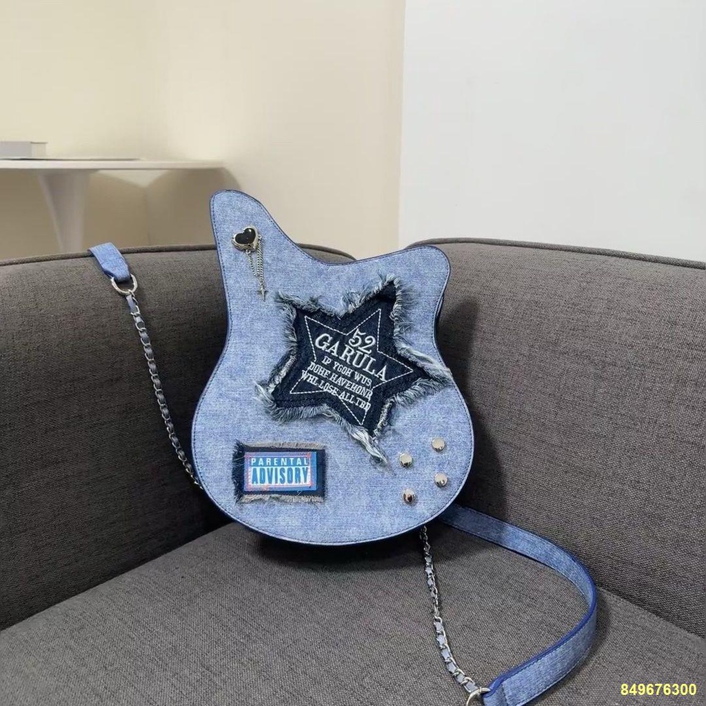 🔥Ba lô đàn guitar denim Túi đựng thư hình ngôi sao năm cánh thông thường sáng tạo