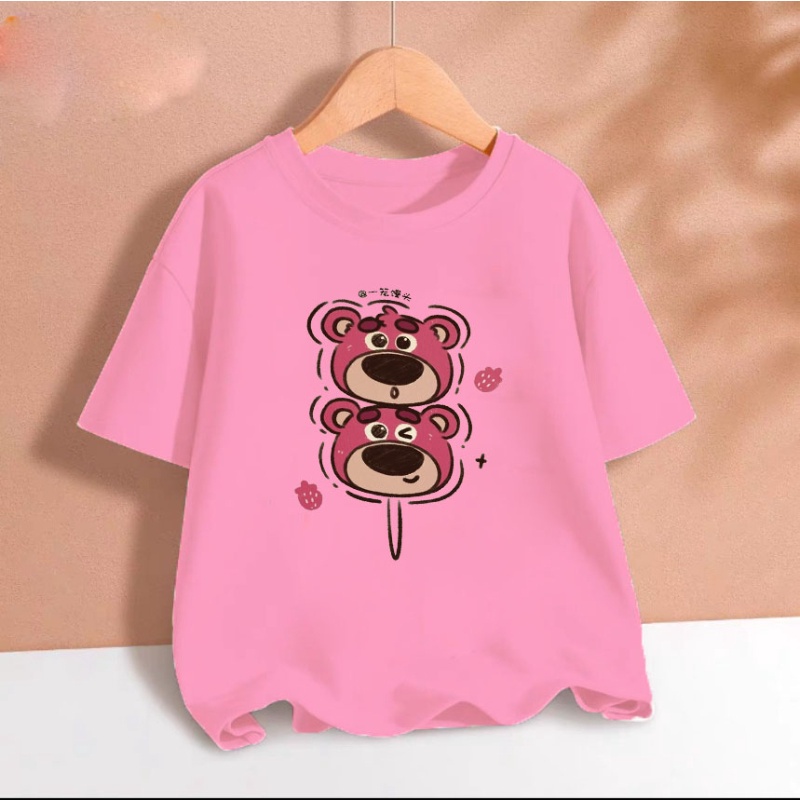 Áo thun gấu dâu xiên cho bé gái chất cotton thoáng mát size từ 9 đến 65kg