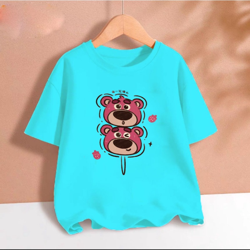 Áo thun gấu dâu xiên cho bé gái chất cotton thoáng mát size từ 9 đến 65kg