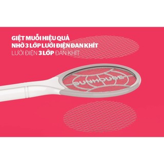 Vợt muỗi SUNHOUSE SHE-E400 ( hồng) SHE-1702 (Vàng ), Tích hợp đèn LED siêu sáng và đèn báo sạc, Thân vợt bằng nhựa ABS