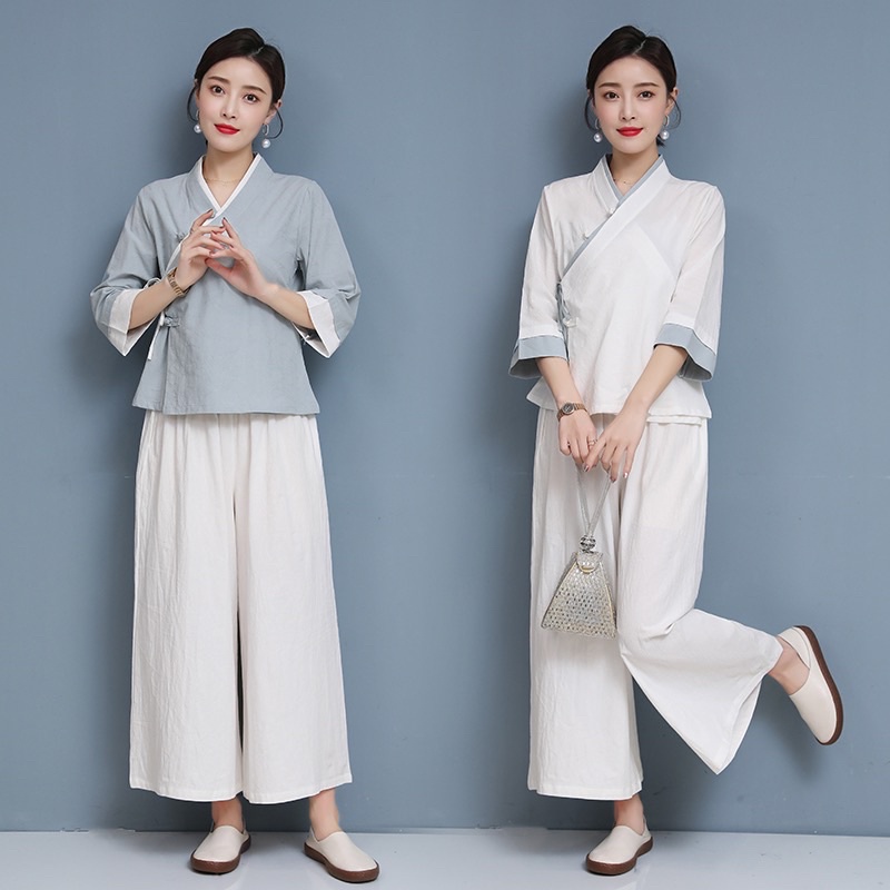 Bộ set trung hoa pháp phục boho vintage cổ trang hán phục thiền chay đi lễ chùa trà đạo đồng phục spa