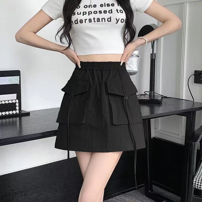 Jiashucheng Váy Yếm Ngắn Dáng Ôm Ba Chiều Có Túi Lớn Thời Trang Hàn Quốc Dễ Phối Đồ Chống Chói Mắt