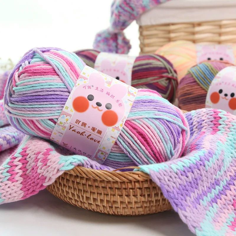 Len Yaoh Wool loang sợi to 3mm cuộn 100g, đan móc khăn áo mũ mềm ấm.