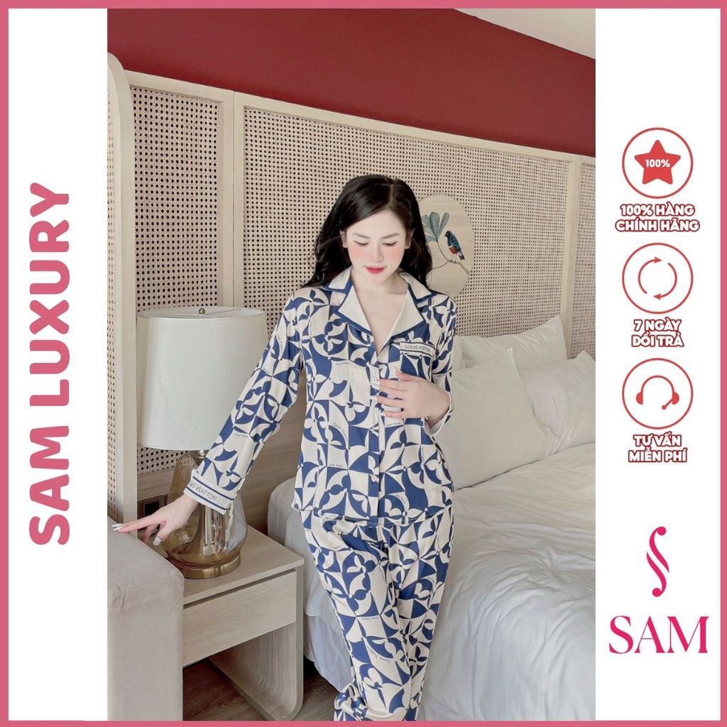 Bộ lụa Sam luxury, pijama lụa mặc nhà dài tay cao cấp