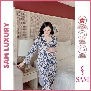 Bộ lụa Sam luxury, pijama lụa mặc nhà dài tay cao cấp