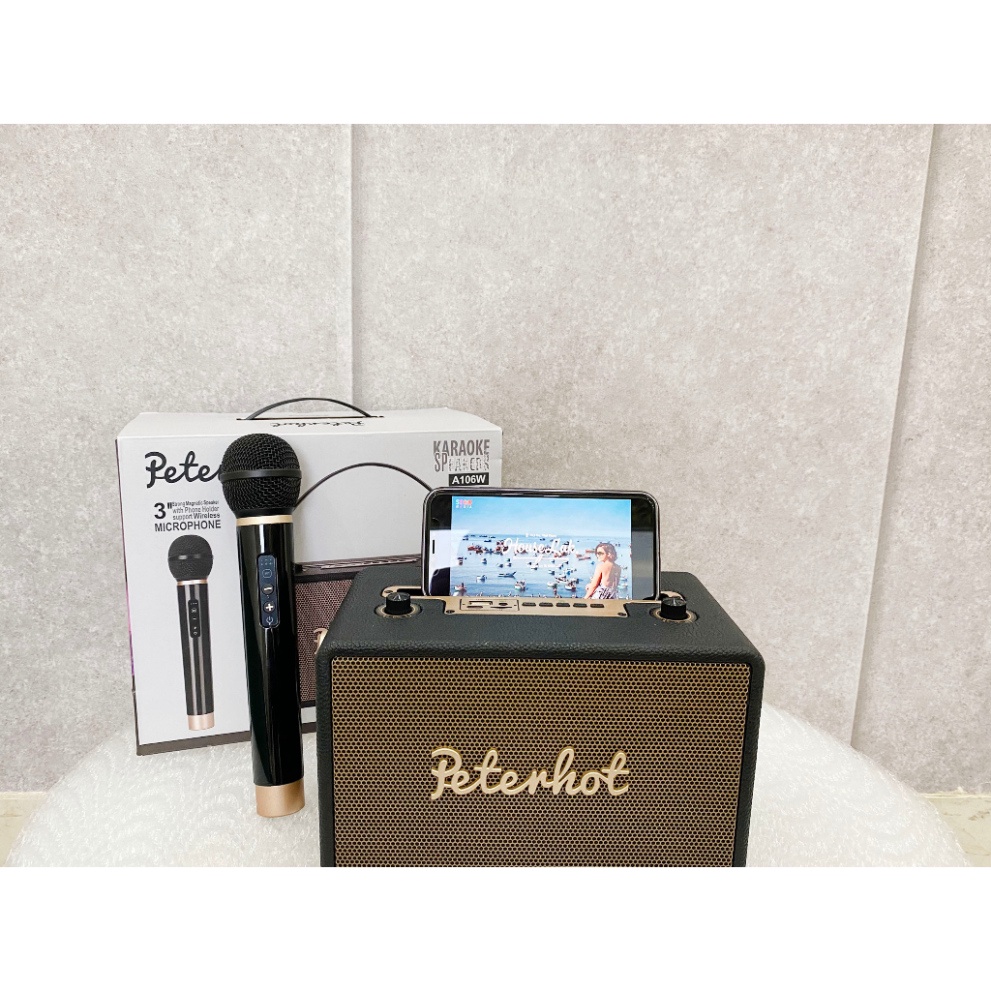 Loa Bluetooth Peterhot A106W bản mới nhất 2023 với âm thanh siêu đỉnh,loa karaoke không dây kèm micro hát siêu hay có BH