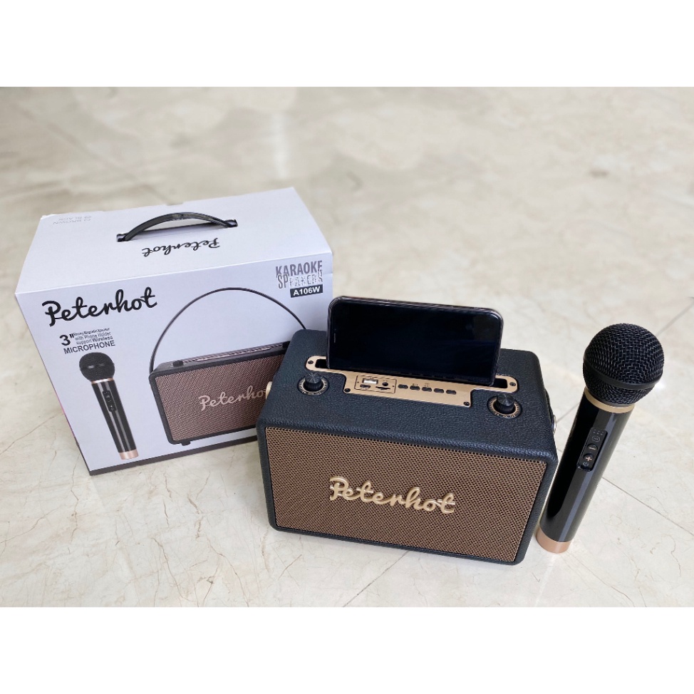 Loa Bluetooth Peterhot A106W bản mới nhất 2023 với âm thanh siêu đỉnh,loa karaoke không dây kèm micro hát siêu hay có BH