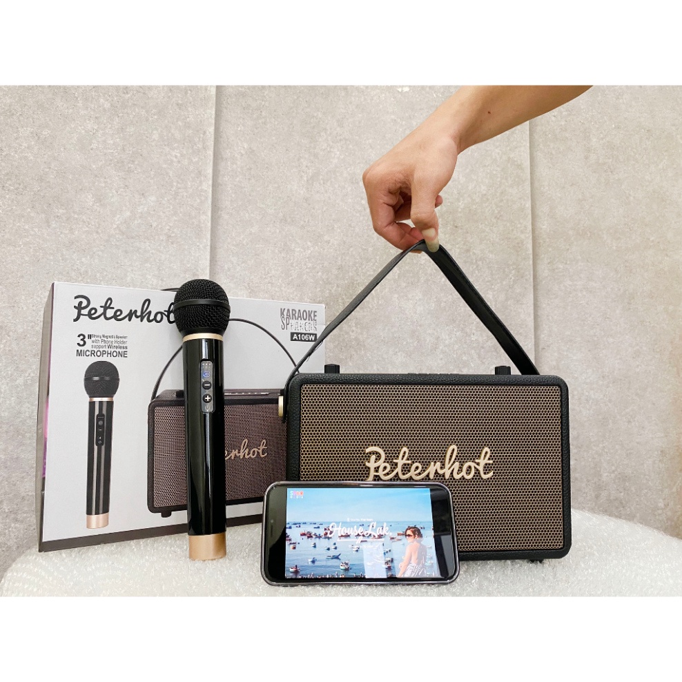 Loa Bluetooth Peterhot A106W bản mới nhất 2023 với âm thanh siêu đỉnh,loa karaoke không dây kèm micro hát siêu hay có BH