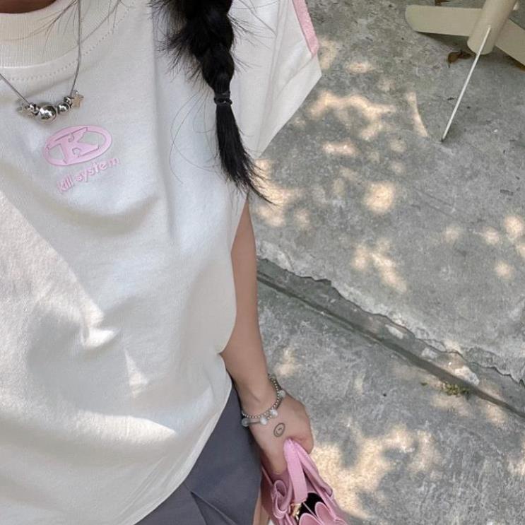 Áo thun baby tee Killsystem form fit Jessi,áo baby tee màu Trắng logo K viền tay chất vải cotton winshop