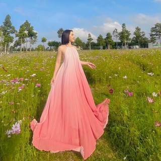 Đầm maxi đi biển loang cổ yếm màu chuẩn sàn - Maxi ngọc lan