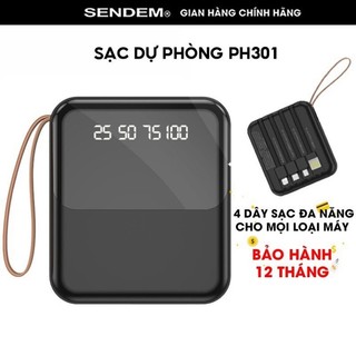  Sạc dự phòng Sendem P301 10000mAh phiên bản mới tính năng đa dạng,pin dự phòng tích hợp sẵn cáp sạc có đèn led báo pin 
