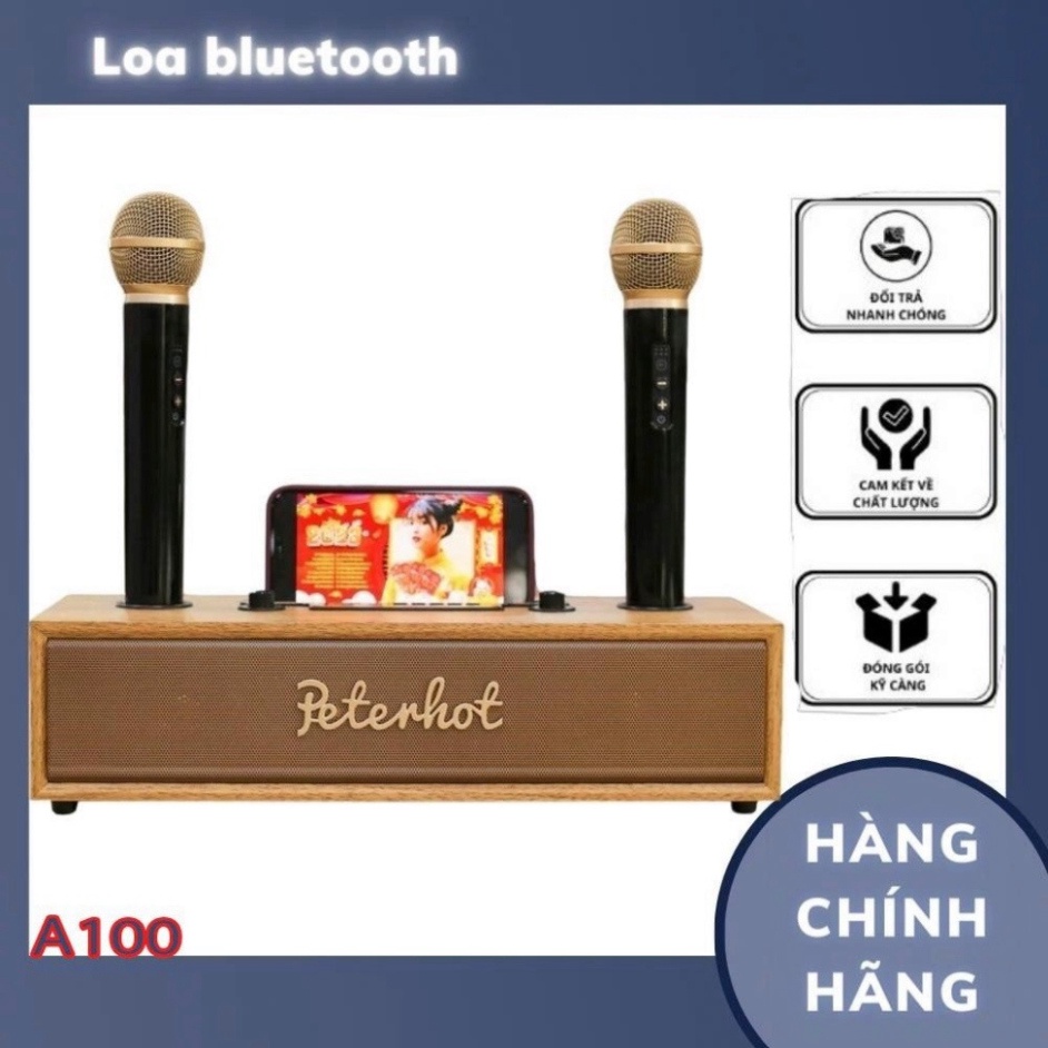 loa bluetooth karaoke PETERHOT A100 phiên bản mới chất lượng cao,loa không dây kèm 2 micro với âm thanh chuẩn hay có BH