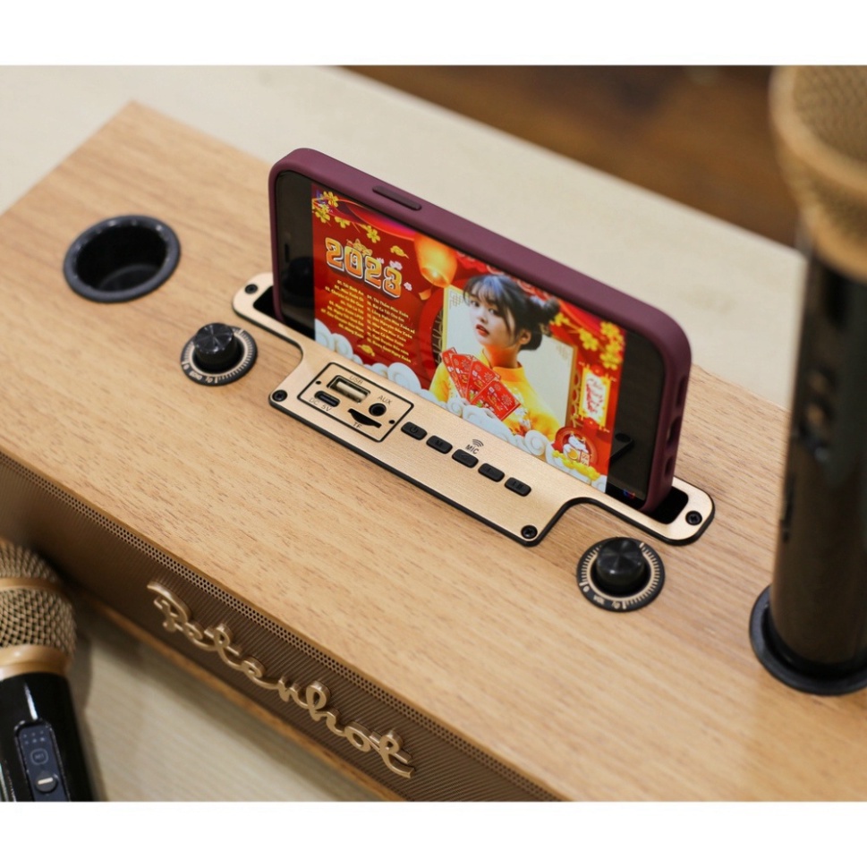 loa bluetooth karaoke PETERHOT A100 phiên bản mới chất lượng cao,loa không dây kèm 2 micro với âm thanh chuẩn hay có BH