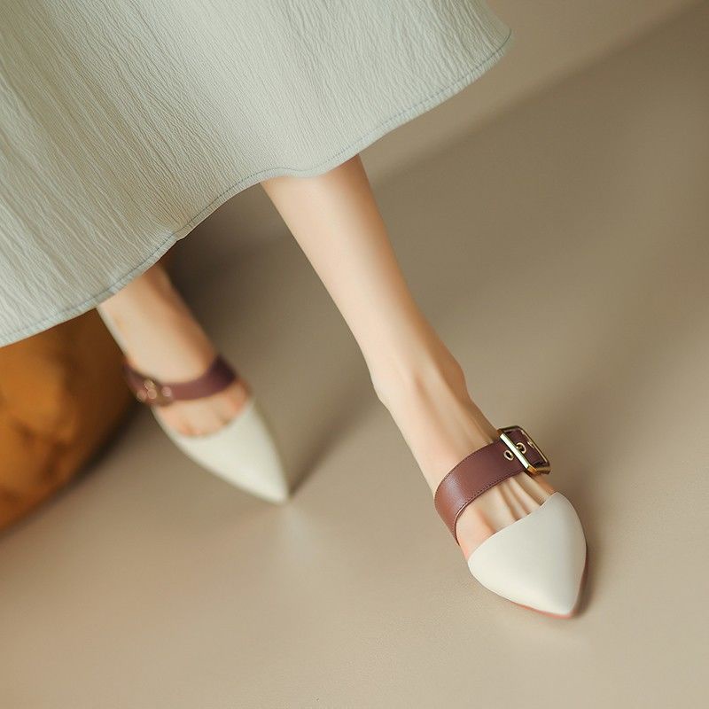 Sandal Mũi Nhọn Gót Thấp Thiết Kế Mới Cao Cấp Thời Trang