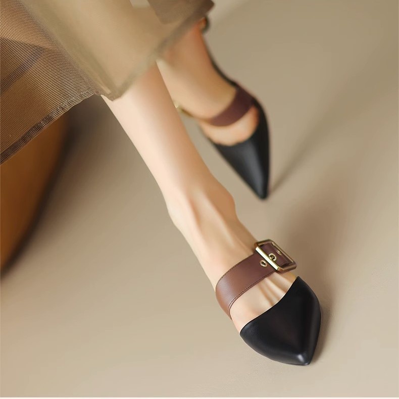 Sandal Mũi Nhọn Gót Thấp Thiết Kế Mới Cao Cấp Thời Trang