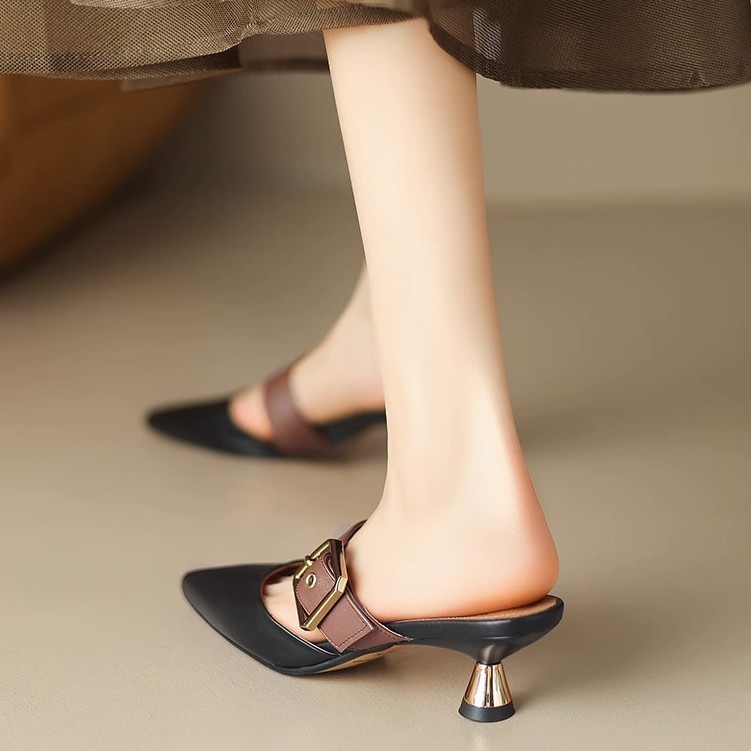 Sandal Mũi Nhọn Gót Thấp Thiết Kế Mới Cao Cấp Thời Trang