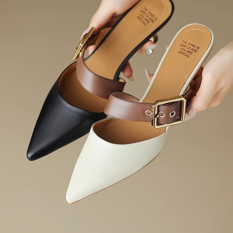 Sandal Mũi Nhọn Gót Thấp Thiết Kế Mới Cao Cấp Thời Trang