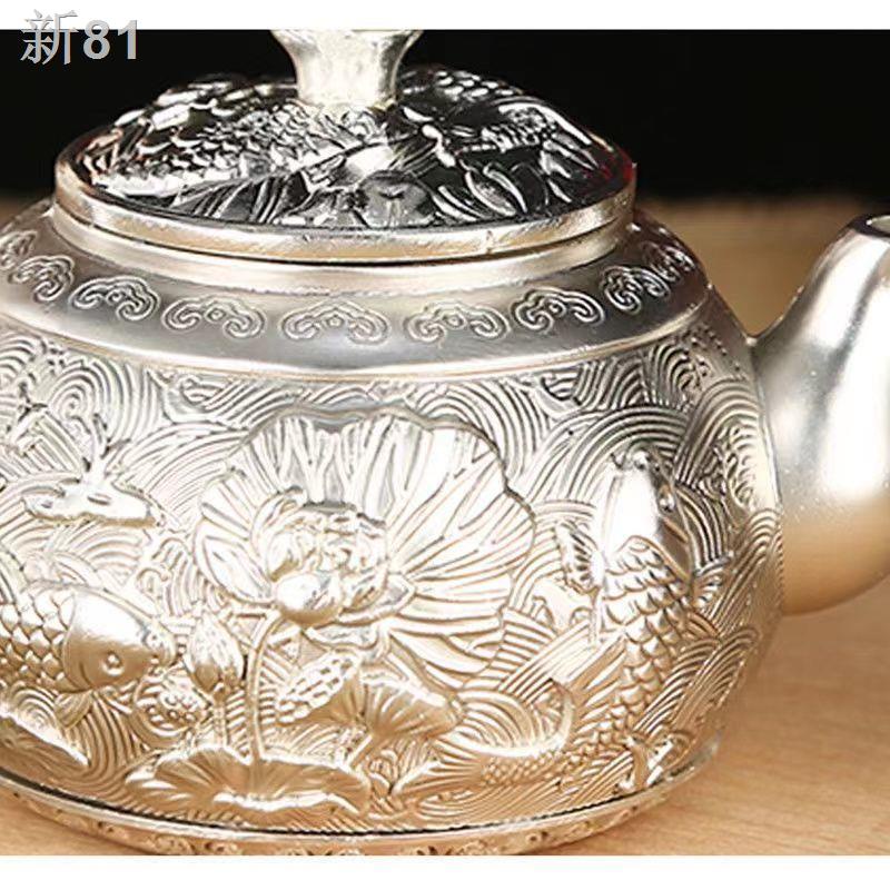 ◇⊕♈Bộ 6 món ấm trà bạc cổ điển, trà, chén khay cao cấp, quà tặng gia dụng