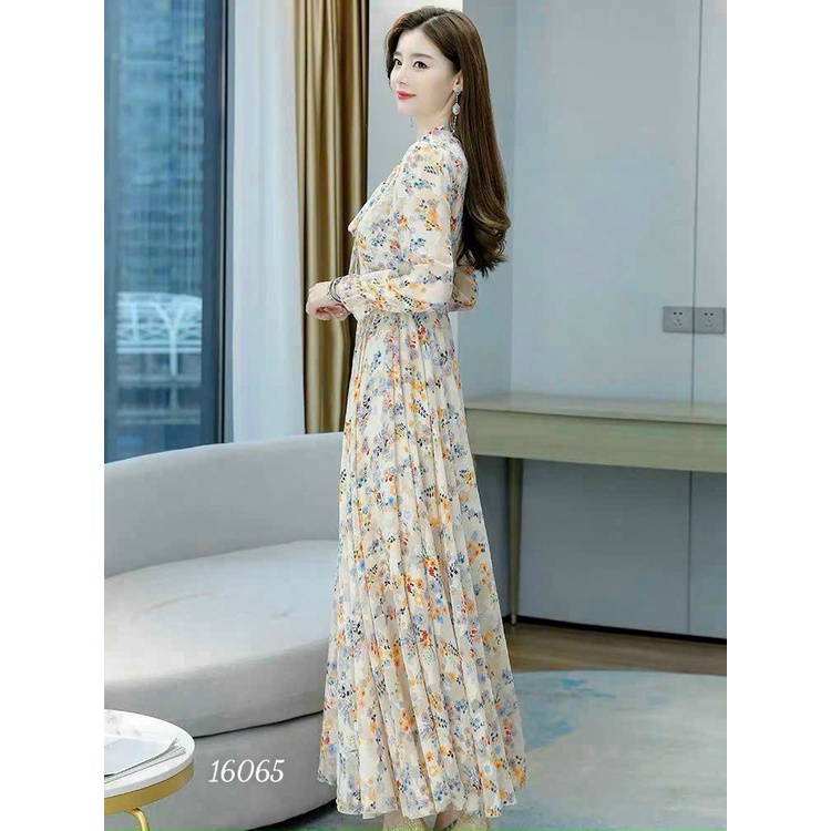 Đầm voan hoa cổ nơ dáng dài thời trang trẻ trung thiết kế duyên dáng - sang chảnh cho các chị em LANA FASHION