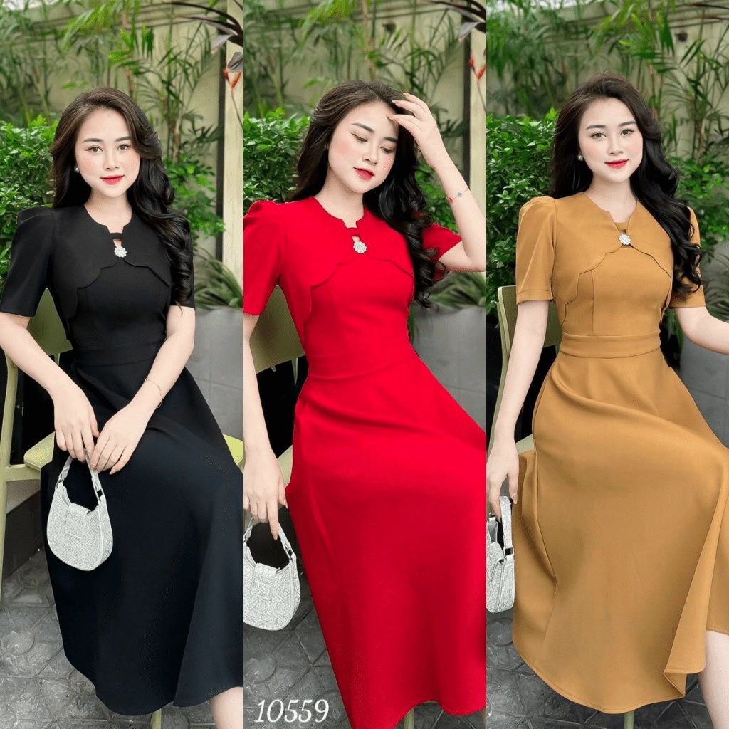 (HCM) ĐẦM XÒE CỔ ĐẮP VẢI UMI THỜI TRANG SÀNH ĐIỆU SANG TRỌNG CHO CÁC CÔ NƯƠNG LANA FASHION