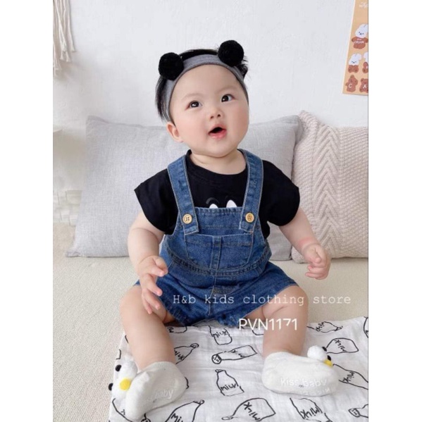 set yếm bò chó bé trai or gái quần yếm jean+áo cotton hình thật trải sàn cho bé từ 7 đến 18ki