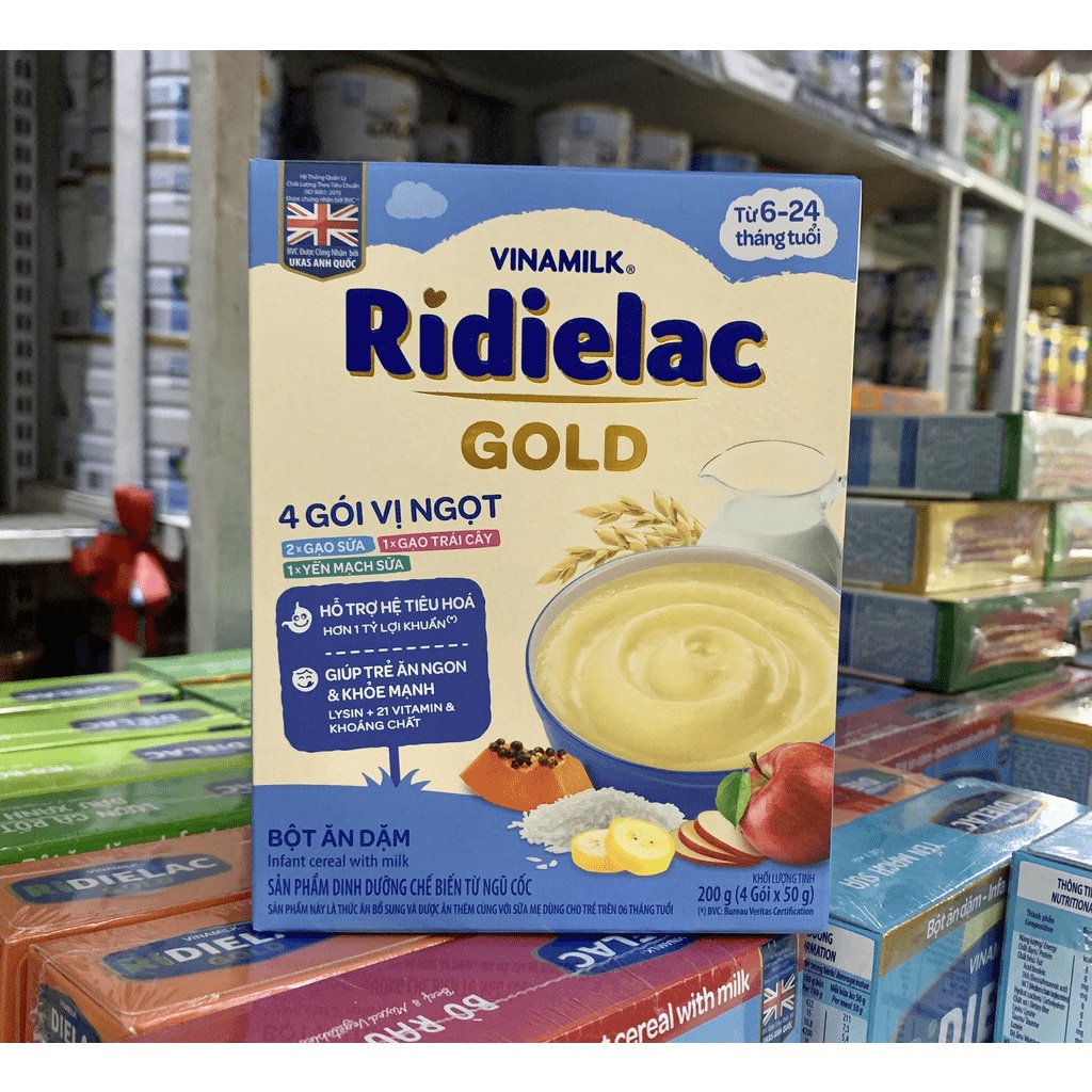Mới về  Bột ăn dặm Vinamilk Ridielac Gold 4 vị Mặn/Ngọt Cho Bé - Hộp giấy 200G