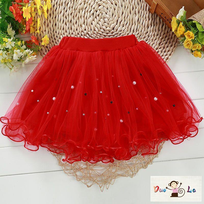 Chân Váy Xòe Nhiều Màu Đính Ngọc Trai Xinh Xắn Cho Bé Gái