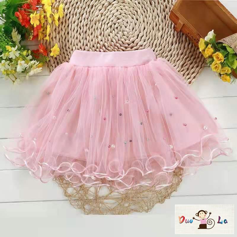 Chân Váy Xòe Nhiều Màu Đính Ngọc Trai Xinh Xắn Cho Bé Gái