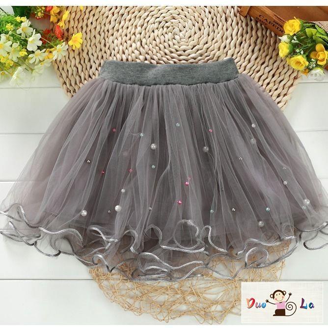 Chân Váy Xòe Nhiều Màu Đính Ngọc Trai Xinh Xắn Cho Bé Gái