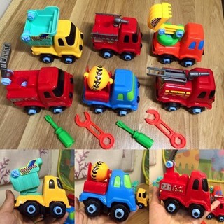 Set 6 xe công trình, xe cứu hỏa tặng kèm bộ tovit Tháo LẮp dễ dàng Cho Bé Khám Phá