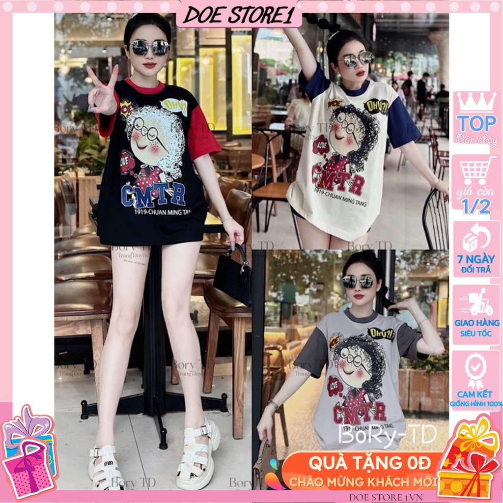 Áo phông nữ quảng châu cao cấp / Áo thun nữ in pet to dáng rộng giấu quần siêu hot ( kèm ảnh thật)