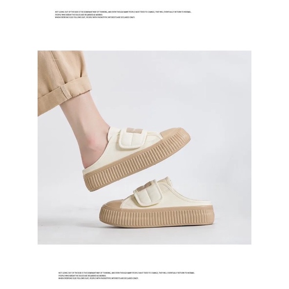 Giày thể thao đế 3-4cm giẫm gót, giày nữ quai dán phong cách thể thao năng động