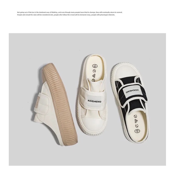 Giày thể thao đế 3-4cm giẫm gót, giày nữ quai dán phong cách thể thao năng động