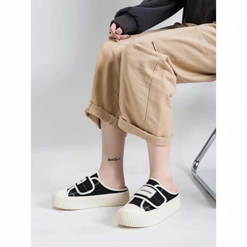 Giày thể thao đế 3-4cm giẫm gót, giày nữ quai dán phong cách thể thao năng động