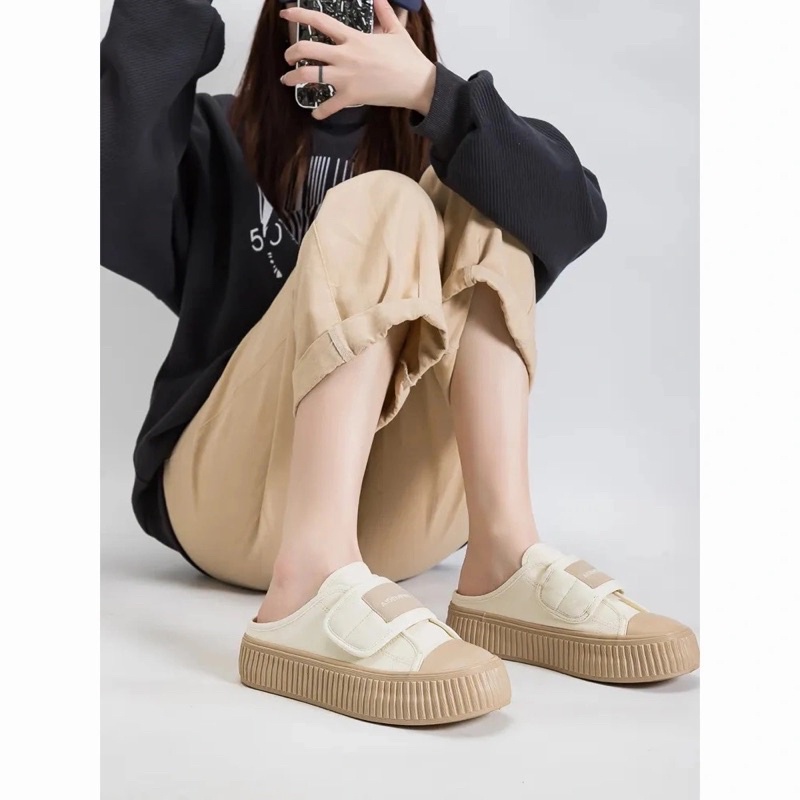 Giày thể thao đế 3-4cm giẫm gót, giày nữ quai dán phong cách thể thao năng động