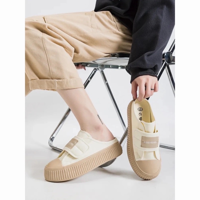 Giày thể thao đế 3-4cm giẫm gót, giày nữ quai dán phong cách thể thao năng động