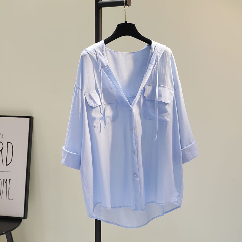 Áo Sơ Mi Có Nón Chống Nắng Dáng Rộng Thiết Kế Túi Đôi Thời Trang Mùa Hè Hàng Mới Dành Cho Bạn Nữ
